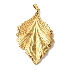 Золотой Ионное покрытие (ip) 304 большие подвески из нержавеющей стали, очарование листа, золотые, 61.5x39.5x5 мм, отверстие : 3.5 мм