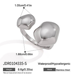 Color de Acero Inoxidable 304 Anillos abiertos de acero inoxidable para mujer., pepitas, color acero inoxidable, diámetro interior: 16.8 mm