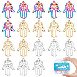 (52) Непрозрачная лаванда 18шт. 3 цвета 304 подвеска из нержавеющей стали, полые прелести, хамса рука/рука мириам с цветком, разноцветные, 27x19x1.5 мм, отверстие : 1.4 мм, 6 шт / цвет