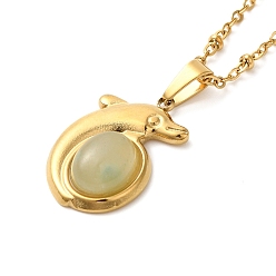 Dolphin 304 ожерелья из нержавеющей стали с натуральным камнем для женщин, золотые, дельфин, 15.55 дюйм (39.5 см), подвеска: 22.5x15.5x5.5 мм.