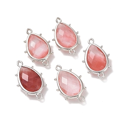 Вишневый Кварц Подвески из синтетического вишневого кварцевого стекла, с петлями из латуни с платиновым покрытием, граненые, слеза, 24x14.5x5 мм, Отверстие : 1.2 мм & 1.4 мм