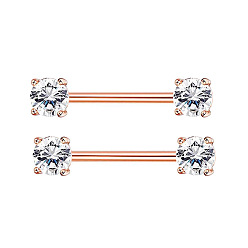 Прозрачный 304 плоские круглые штанги из нержавеющей стали с кубическим цирконием, розовое золото , прозрачные, 16 мм, штифты : 1.6 мм