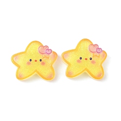 Yellow Translucent Resin Cabochons, Glitter Star, Yellow, 23x27x6mm