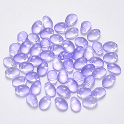 Plum Transparent Spray Painted Glass Charms, with Glitter Powder, Oval, Lilac, 8.5x6x4.5mm, Hole: 1mm