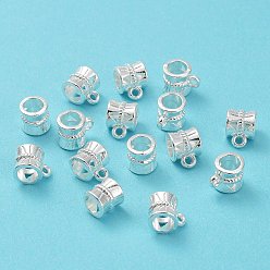 Silver Tibetan Style Alloy Tube Bails, Loop Bails, Bail Beads, Column, Lead Free & Cadmium Free, Silver, 9x7x7mm, Hole: 2mm, about 1250pcs/1000g