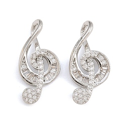 Platinum Brass Micro Pave Clear Cubic Zirconia Pendants, Musical Note Charms, Platinum, 22x10x5mm, Hole: 5x3mm