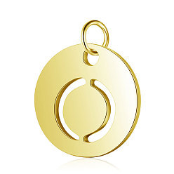 Letter O 304 Stainless Steel Charms, Flat Round with Letter, Golden, Letter.O, 12x1mm, Hole: 2.5mm