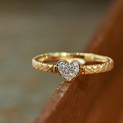 Золотой Сердце 925 Кольца из стерлингового серебра с микропаве из прозрачных кубических цирконий, золотые, размер США 10 (19.8 мм)