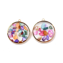 Разноцветный 304 подвески из нержавеющей стали, плоский круг с эпоксидной смолой и окрашенной оболочкой, вакуумное покрытие pvd, реальный 18 k позолоченный, красочный, 22x20x5~5.5 мм, отверстие : 1.6 мм