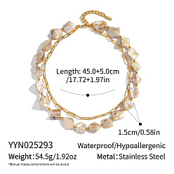 Настоящее золото 18K Натуральные белые ракушки, украшенные бусинами 304 цепочка из нержавеющей стали 2 -колье, реальный 18 k позолоченный, 17.72 дюйм (45 см)