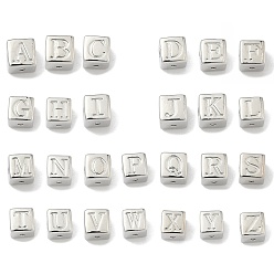 Платина Латунные бусины, без кадмия и без свинца, долговечный, стойки покрытие, куб с письмом, платина, 6x6x6 мм, отверстие : 1.8 мм