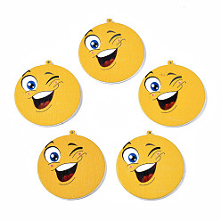 Gold Spray Painted Wooden Pendants, Printed, Meme, Gold, 42x39.5x2.5mm, Hole: 1.2mm