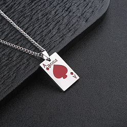Red 304 Stainless Steel Enamel Bicycle Ace of Spades Playing Card Pendant Necklaces for Men, Stainless Steel Color, Red, 27.56 inch(70cm)