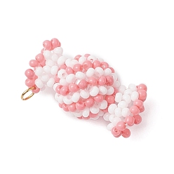 Pink Подвески-конфеты из стеклянных бусин, с 304 кольцами из нержавеющей стали, реальный 18 k позолоченный, розовые, 14x25x13.5 мм, отверстие : 2.5 мм