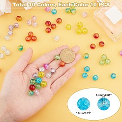 Mixed Color Spray Painted Transparent Crackle Glass Beads Strands, Round, Mixed Color, 10mm, Hole: 1.3mm, about 100~105pcs/box