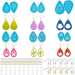 Deep Sky Blue Fingerinspire DIY Jewelry Earing Making Set, Include 6Pcs Silicone Molds, 100Pcs Iron Open Jump Rings, 60Pcs Earring Hooks and 100Pcs Plastic Ear Nuts, Deep Sky Blue, Molds: 42~54x52.5~73x4~7.2mm, Hole: 1.5~4mm