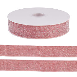 Licht Korallen 10 Yards Polyester-Samtband, silbernes Glitzerband, für diy Schmuck machen, Licht Korallen, 1 Zoll (25~26 mm)