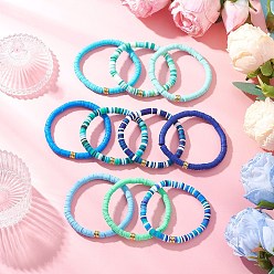 (52) Непрозрачная лаванда 10шт 10цвета браслеты ручной работы из полимерной глины heishi и латунных бусин для женщин, золотые, разноцветные, внутренний диаметр: 2~2-1/4 дюйм (5.2~5.6 см), 1 шт / цвет