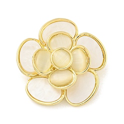 Белый Брошь из сплава в форме цветка камелии, с натуральной ракушкой и кошачьим глазом, золотой свет, белые, 32.2x32.2 мм