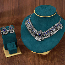 Капри Синий Комплекты из ожерелий и висячих серег из сплава со стразами в форме капли для женщин, Капри синий, 320 мм