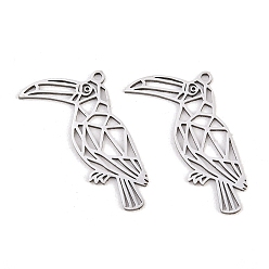 Нержавеющая Сталь Цвет Полые 201 из нержавеющей стали кулоны, подвески в виде туканов, цвет нержавеющей стали, 26.5x21.5x1 мм, отверстие : 1.4 мм