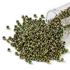 (1702) Gilded Marble Green Toho runde Rocailles, japanische Rocailles, (1702) vergoldetes Marmorgrün, 8/0, 3 mm, Bohrung: 1 mm, ca. 10000 Stk. / Pfund