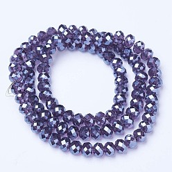 Slate Blue Electroplate Glass Beads Strands, Pearl Luster Plated, Faceted, Rondelle, Slate Blue, 3x2mm, Hole: 0.8mm, about 150~155pcs/strand, 15~16 inch(38~40cm)