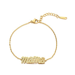 Золотой День матери 304 Браслеты из нержавеющей стали со стразами, браслеты-цепочки для женщин, Слово мама, золотые, 7.09 дюйм (18 см)