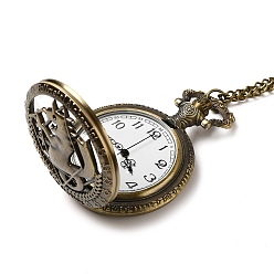 Античная Бронза Колье с подвеской из сплава стекла и карманом, электронные часы, железные цепочки и карабин-лобстеры , плоский круглый с рисунком лошади, античная бронза, 30.70~32.28 дюйм (78~82 см), часы: 59x46x16мм