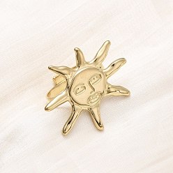 Золотой 304 из нержавеющей стали Манжета кольца для женщин, солнце, ионное покрытие (ip), золотые, 25x28 мм, внутренний диаметр: 17 мм