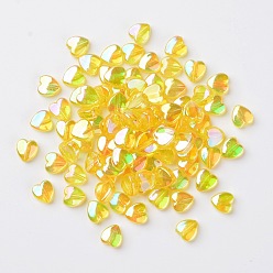 Yellow Transparent Acrylic Beads, Heart, Yellow, AB, Size: about 8mm wide, 3mm thick, hole: 1mm, about 2800pcs/500g