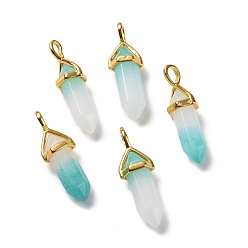 Белый Нефрит Натуральные белые нефритовые подвески, граненые, с фурнитурой латунной золотого тона, без свинца и без кадмия, окрашенные, бирюзовые, пуля, 27~30x9~10x7~8 мм, отверстие : 4x3 мм
