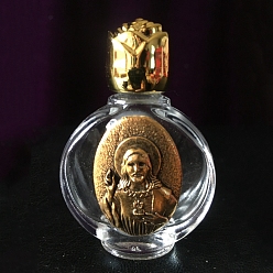 Antique Golden Glass Holy Water Bottle with Zinc Alloy Cap, Religion Portable Refillable Container, Antique Golden, 6.7x4.4cm