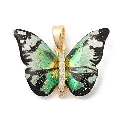 Зеленый Стойка гальваническое покрытие лист латунь акриловые подвески, бабочки прелести, с целью перехода в кольце, без кадмия, без никеля и без свинца, реальный 18 к глод, зелёные, 17.5x25x6 мм, отверстие : 5x2.5 мм