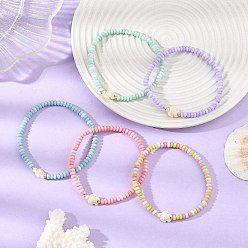 Mixed Color Ocean Dyed Synthetic Turquoise Sea Turtle & Ombre Effect Dyed Glass Rondelle Beaded Stretch Bracelets, Mixed Color, Inner Diameter: 2.17 inch(5.5cm)