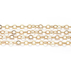 Золотой Ионное покрытие (ip) 304 кабельные цепи из нержавеющей стали, пайки, с катушкой, Плоско-овальные, золотые, 3.7x3x0.5 мм, около 65.61 футов (20 м) / рулон