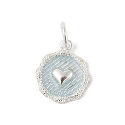 Светло-Синий 925 серебряная эмаль, плоская круглая, с подвесками в виде сердечек, с соединительными кольцами и 925 штампом, серебряный цвет гальваническим, голубой, 12x10x2 мм, отверстие : 3.5 мм