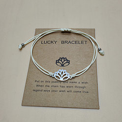 (404) Непрозрачное AB Кислое яблоко 201 браслеты из нержавеющей стали с звеньями в виде лотоса, регулируемые вощеные плетеные браслеты для мужчин и женщин, цветочный белый, 4~10-1/4 дюйм (10~26 см)