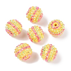 Хризолит Бусины со стразами из смолы, круглый с узором в полоску, для изготовления ювелирных изделий DIY, ручки и поделки из бисера, хризолит, 20x17.5 мм, отверстие : 2.7 мм