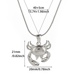 Stainless Steel Color Summer Beach 304 Stainless Steel Pendant Necklaces, Crab, Stainless Steel Color, 15.75 inch(40cm), pendant: 21x20mm