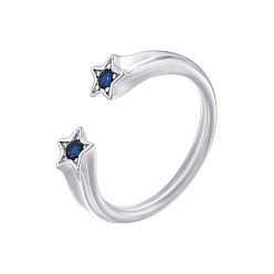 Морской Синий Латунные микропаве кубические цирконии манжеты открытые кольца для женщин, звезда, платина, Marine Blue, 17 мм
