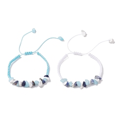 Mixed Stone 2Pcs Adjustable Natural Gemstone Braided Beads Bracelets for Women, Mixed Shapes, Inner Diameter: 2~4 inch(5~10cm)