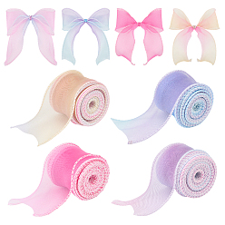 (52) Непрозрачная лаванда 40ярдов 4 цветов полиэстеровой проволочной ленты, для банта, цветок, украшение подарка, разноцветные, 1-5/8 дюйм (40 мм), 10 ярдов / цвет