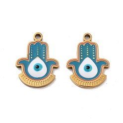 Стально-синий Ионное покрытие (ip) 316 хирургические подвески из нержавеющей стали, без никеля , с эмалью, реальный 18 k позолоченный, рука хамса с оберегом от сглаза, стальной синий, 17x13x2.5 мм, отверстие : 1.5 мм