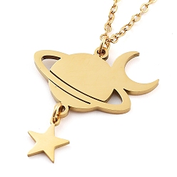 Real 18K Gold Plated 304 Stainless Steel Pendant Necklaces, Cable Chains, Planet, Real 18K Gold Plated, 17.48 inch(44.4cm)