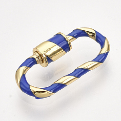 Blue Brass Screw Carabiner Lock Charms, for Necklaces Making, with Enamel, Oval, Golden, Blue, 25x13x2.5~5mm