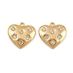 Прозрачный 304 подвески из нержавеющей стали Rhinstone, сердце, реальный 18 k позолоченный, ионное покрытие (ip), прозрачные, 15x15x3 мм, отверстие : 1.4 мм