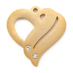 Golden 304 Edelstahl Anhänger, mit Strass, Herz, golden, 23.5x22x1.4 mm, Bohrung: 1.6 mm