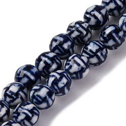 Прусский Синий Синие и белые фарфоровые бусы ручной работы нити, круглые, берлинская лазурь, 8.5x7.5~8.5 мм, отверстие : 1.5 мм, около 48~49 шт / нитка, 36~41 см