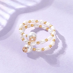 Золотой Кольца на палец из натурального пресноводного жемчуга, ракушечника и стеклянных бусин., золотые, размер США 7 3/4 (17.9 мм)